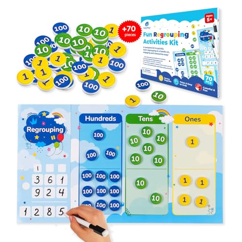 70 PCS Magnetic Regrouping Activities Kit Place Value Manipulatives 1st 2nd 3rd 4th Grade Place Value Chart Mat Magnets Magnetic Place Value Discs Base Ten Math Manipulatives - Simply Magic