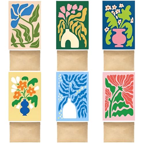 Shalve Geometric Floral Greeting Cards 6 Blank Cards and Envelopes Set with 6 Round Sealing Stickers Abstract Art Note Cards for Birthday Thank You Card Valentine Cards Holiday Greetings Stationery Set