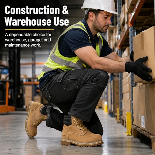 Image of Men's 6 inch Leather Steel Toe Work Boots, Slip & Oil Resistant