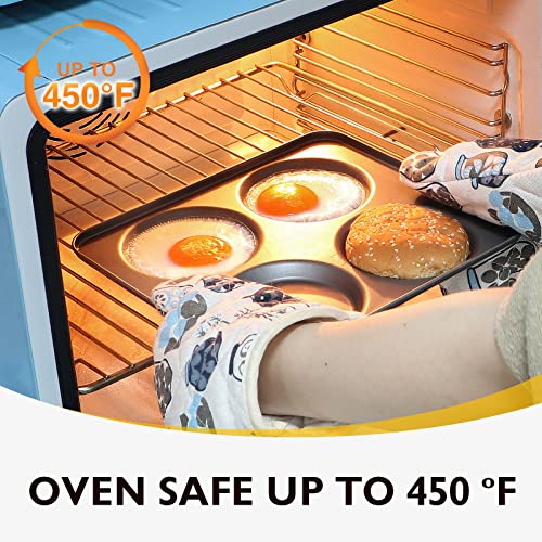 HONGBAKE Large Muffin Top Pan Set of 2, 4 Cup Nonstick Hamburger Bun