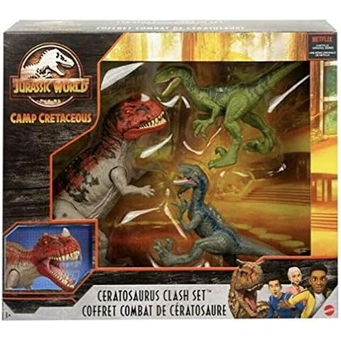 Jurassic World Camp Cretaceous Isla Nublar Ceratosaurus Clash Set with Ceratosaurus and 2 Velociraptors Cover