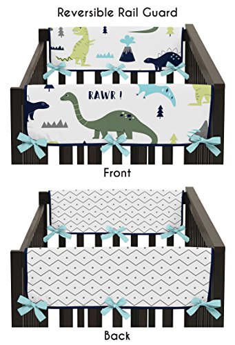Blue and Green Modern Dinosaur Teething Protector Cover Wrap Baby Crib Side Rail Guards - Set of 2