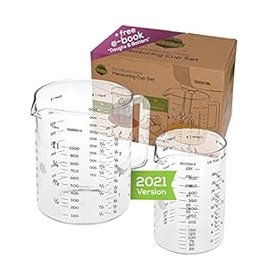 TreeBox Glass Measuring Cups with Spout – Heat-Resistant Measuring Jugs – Microwave-Safe – Dry and Liquid Measurements…