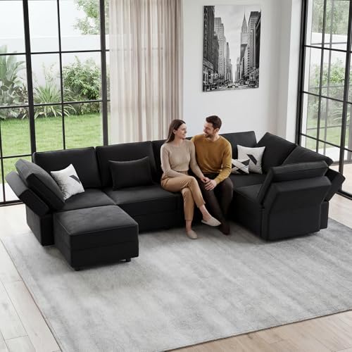 Vesgantti 92" 6 Seats L Shaped Modular Sectional Couch with Storage, Black - image 7