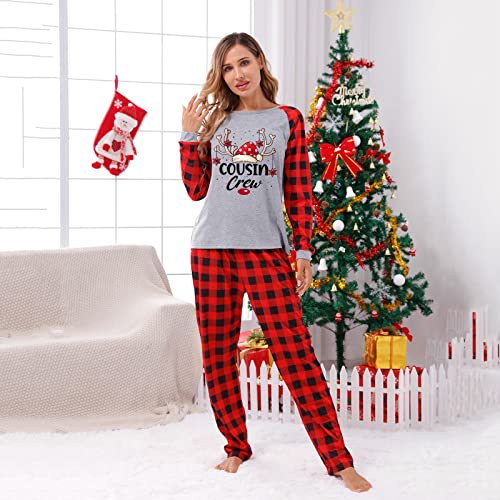 Christmas Pajamas for Family, Cousin Crew Buffalo Plaid Long Sleeve Family Christmas Pjs Matching Sets Xmas Sleepwear4