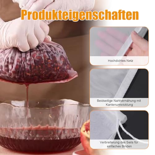Diffaxy 4 Nussmilchbeutel 30 × 20 cm Nylon Feinmaschiges Passiertuch Feinmaschiges Filter mit Kordelzug Filterbeutel für hausgemachten Käse, Obstsaft und Gemüsesaft Waschbar und Wiederverwendbar 3