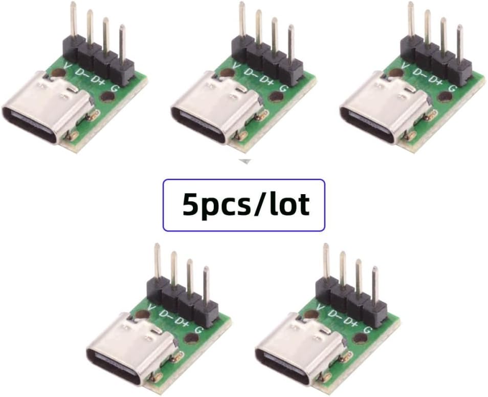 cablecc 5pcs USB2.0 Pinout DIY OEM Type C Female Socket Connector to 4Pin Pitch=2.54mm Contact Header Vertical DC 5V Power image 2