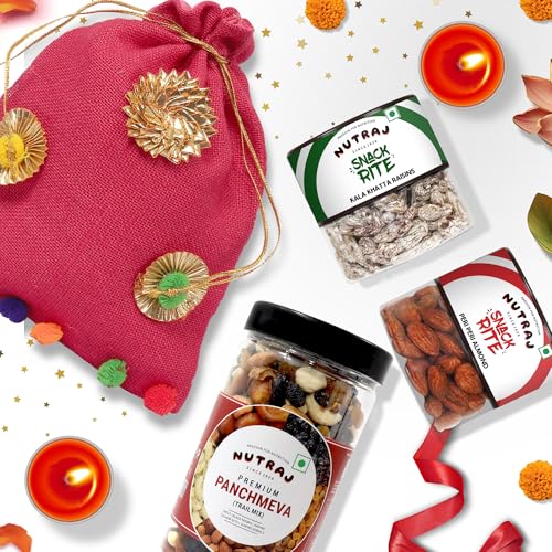 Nutraj Dry Fruits Gift Potli (700g) | 3 Items Combo Pack - Panchmeva 500g + Almond Peri Peri 100g Jar & Kala Khatta Raisins 100g (B0DG5WM8PG) Amazon Price History, Amazon Price Tracker