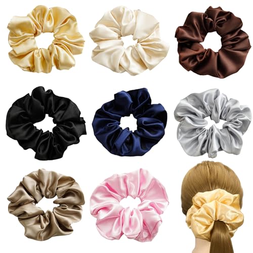 8 gomas para el pelo grandes, de tela de alta elasticidad, gomas para el pelo simples para mujer, coleteros simples y elegantes, gomas para el pelo grandes