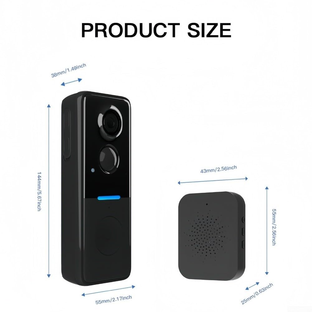 Videocamera Tuya Wireless Campanelli con videocitofono 1080P, copertura solare, rilevamento del movimento PIR e protezione IP65 resistente alle intemperie (nero)