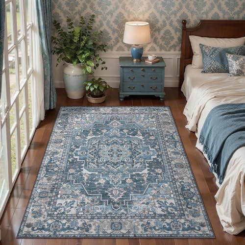 Image of Tangsoo Farmhouse 3x5 Rugs, Washable Non Slip Accent Rugs for Entryway Blue