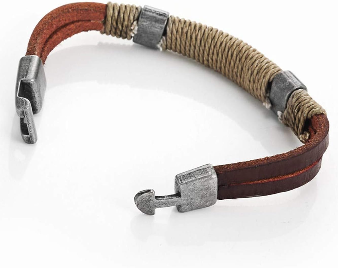 URBAN JEWELRY Braided Genuine Leather Bracelet with Locking Stainless Steel Clasp (Unique Designs Options) Nature Thread Bracelet