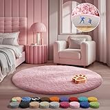 Ophanie Pink Round Rug for Bedroom Girls, Kids Fluffy Kawaii Fuzzy Shag Circle Circular Area Rugs, Cute Plush Christmas Small Carpet 4Ft 4 Foot, for Teen Baby Nursery Home Living Room Decor Aesthetic