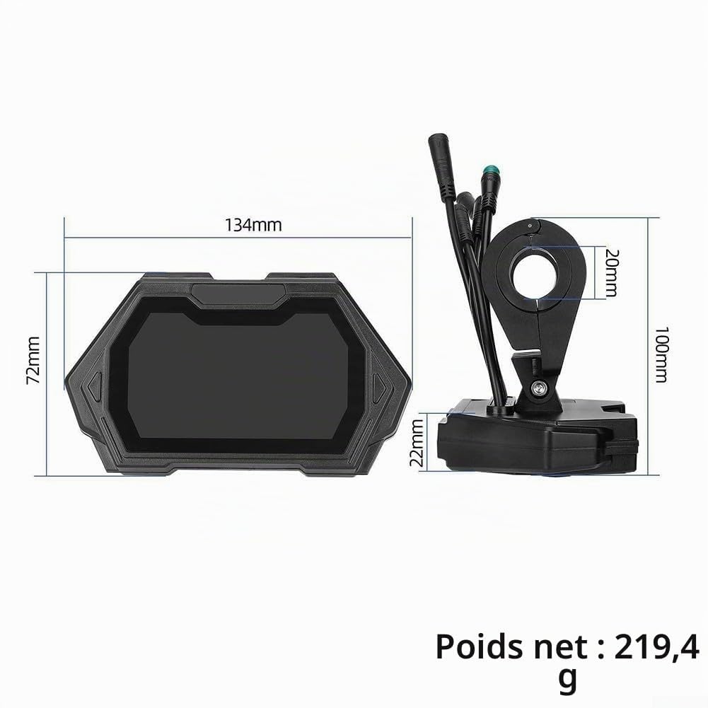 Tableau de Bord à Écran LCD de Remplacement pour Trottinette Électrique Kukirin G2 Master, Pièce de Rechange Compact Léger, Panneau d'Affichage Numérique avec Affichage Clair des Données 134x72mm 220g
