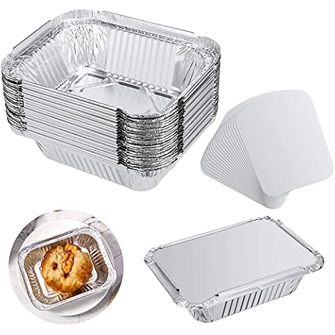 Veraing 40 Stück Aluschalen Grillschalen Aluminiumschalen, Einweg Aluschalen mit Deckel Einweg-Backform Lebensmittelbehälter für Kochen Rösten Backen (260ml) Cover