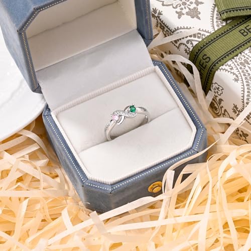Personalized 925 Sterling Silver Mother’s Ring with 2 Birthstones, Custom Engraved Name, Promise Engagement Ring for Mom, Grandma, Wife-Ideal Gift for Mother’s Day, Birthdays, Weddings3