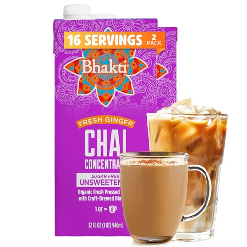 Bhakti Chai Tea Concentrate | Unsweetened Sugar-Free Tea, Organic Fresh Ginger, Black Tea, Spiced, Dairy-Free, Vegan (Pack of 2) (16 Servings)