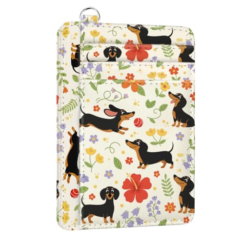 peacoblue Porte-Cartes Femme Mince Teckels avec Fleurs en Cuir PU
