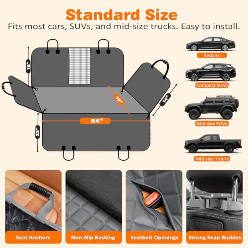 URPOWER 4 in 1 Dog Car Seat Cover for Back Seat, Waterproof Dog Hammock with Mesh Window and Side Flap Pet Car Seat Protector Dogs Backseat Cover for Cars, SUVs & Mid-Size Trucks