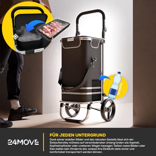 24MOVE® Einkaufstrolley Vehlo klappbar mit 55L inkl. Kühlfach, Faltbarer 3in1 Trolley - Sackkarre und Tasche, bis 30kg belastbar, schwarz – Bild 4