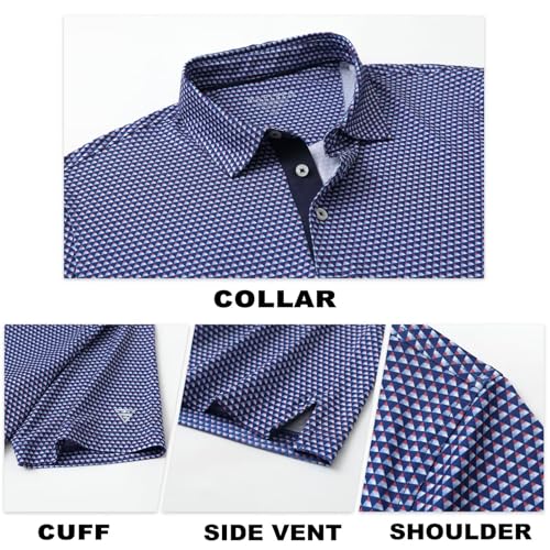 Image of M MAELREG Mens Golf Shirt Short Sleeve Dry Fit Print Moisture Wicking Performance Patterns Collared Polo Shirt