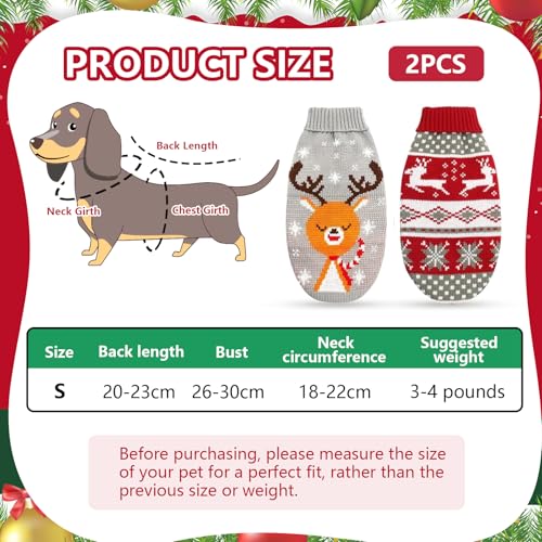 2 Stück Pullover Hund klein,Hundepullover,Weihnachten Hundepullover,Haustier Hund Katze Pullover,Hundekostüm Weihnachten für Kleine Hunde und Katzen,Winter Warmer Weihnachtspullover