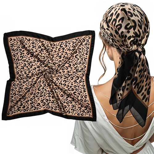 mtuihfo Square Scarf Neck Scarf for Women Satin Head Leopard Print Stylish Summer Head Scarf for Beach Travel Vacation Sports Gifts (70X70 CM)