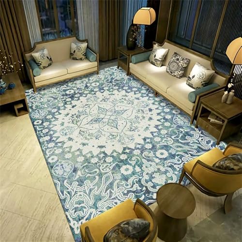 Xiaosua Alfombra Silla Escritorio alfombras Exteriores Verde de Flores pastorales BLU 160x230CM Pelo bajo Habitacións Alfombraes Base Antideslizante
