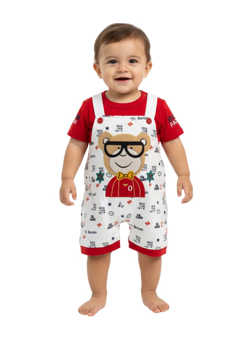 Baby Boys Hosiery Cotton Dungaree Set | Plain T-Shirt with Adjustable Strap Shorts | Adorable and Comfortable Daily Outfit for Baby Boys and Girl-image-46