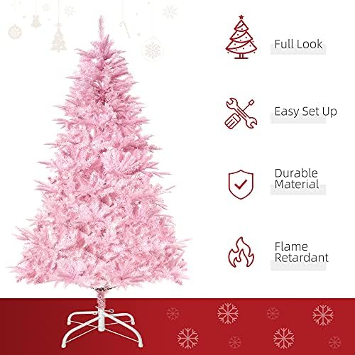 HOMCOM 6FT Artificial Christmas Tree Holiday Xmas Holiday Tree Decoration with Automatic Open for Home Party, Pink