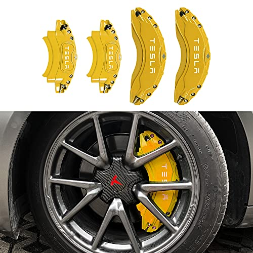 Tesritar Yellow Caliper Cover Compatible with Model 3 2017-2021,18 Inch(235/45) Car Brake Caliper Covers, Set of Four (Color:Yellow, Not for Model Y)