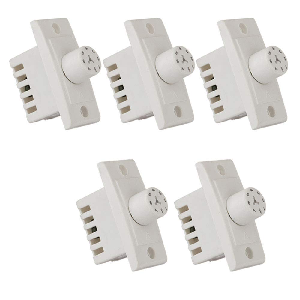 Hi-Plasst Switch Type 7-Speed Fan Regulator (Pack of 5) - 1M Non-Modular Triac + Capacitor Control - Silent 7-Step Speed Controller for Ceiling Fans - 100W, 240V - White Polycarbonate (5.5x2.4cm)