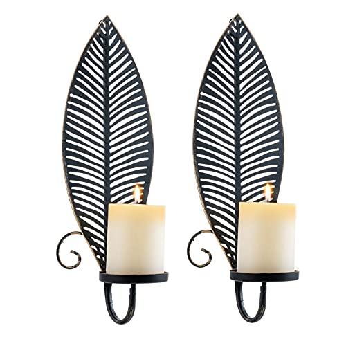 Aimto Wall Sconce Candle Holder Metal Hanging Wall Decorations For Home,Living Room, Bathroom, Dining Room, Set Of 2（Black Gold #TOP1