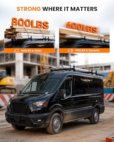 MELIPRON 800lbs Van Roof Ladder Rack with Rear Roller Fits for 2015-2026 Ford Transit 150 250 350, Steel Cargo Van Rack with Anti-Rust Coating, Ideal for Transporting Ladders, Pipes