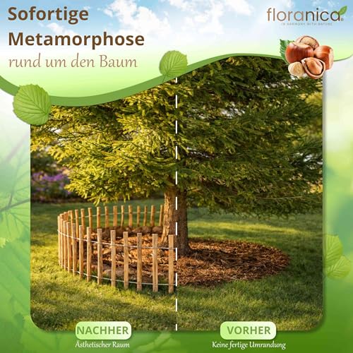 Floranica Staketenzaun aus Haselnuss 5 m lang x 100 cm hoch, Lattenabstand 4-6 cm Rollzaun Gartenzaun Gartenbegrenzung, Hundezaun