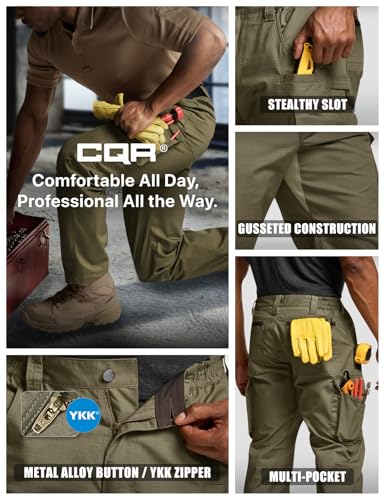 Image of CQR Men's Quick Dry Work Pants, Water Resistant Outdoor Tactical Pants, Lightweight Stretch Cargo Hiking Pants