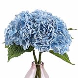 Duovlo 21' Artificial Hydrangea Flowers with Stems Realistic Real Touch Lifelike Flowers Wedding Home Office Hecor Party Table Centerpieces, 3Pcs (Light Blue)