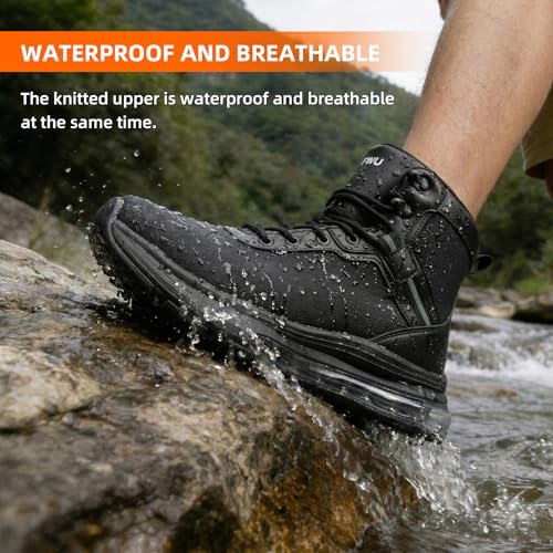 Image of Military Tactical Boots Men Wide Waterproof 6 Inches | Non Slip Side-Zip Combat Hiking Work Boots Lightweight Durable