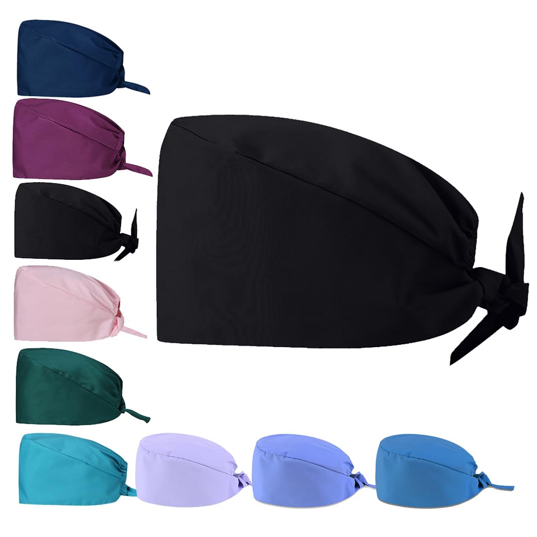 Van Der Linn Unisex Black Cotton Head Cover Surgical Scrub Hat Doctor Nurse Caps Operating Room Hat (Black)