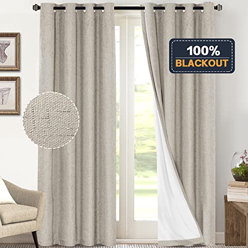 Image of PrinceDeco Blackout Curtains 108 Inches Long 2 Panels Set for Bedroom Noise Reducing Window Treatment Drapes for Nursery Living Room Grommet Full Blackout Curtains with White Liner,Cobblestone