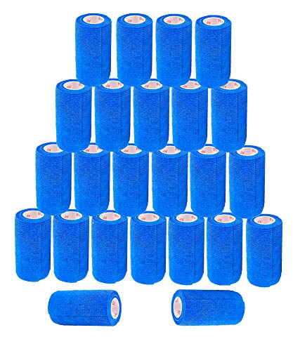 Image of 4 Inch Vet Wrap Tape Bulk (Blue) (Pack of 24) Self Adhesive Adherent Adhering Flex Bandage Grip Roll for Dog Cat Pet Horse