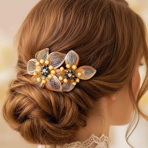 Pinza para cabello Gold Mesh con perlas y cristales miniatura 1