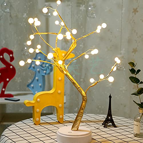 CORAL TREE Gold Decorative LED Tree Lamp Table top,Fairy Lights Spirit Tree,Bonsai Tree Light, Decoration for Room,Wedding,Bedroom,Gifts (36 LED Pearl) Plastic and Metal Wire