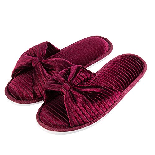 Women's Slide Slippers – Memory Foam Cushioned, Breathable, Anti-Skid, Machine Washable, Open Toe House Shoes with Stylish Bow Design