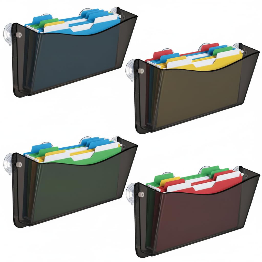 Azar Displays 250055-SMK - Soporte de plástico para archivos de pared con ventosas, color ahumado, paquete de 4