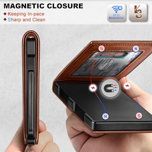 Image of KEMISANT Men Wallet,Slim Wallet Card Case With Magnetic Billfold Flip,Pop-up Access for 12Cards RFID Blocking