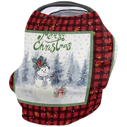Nursing Cover for Breastfeeding Scarf, Merry Christmas Snowflake Cute Snowman Buffalo Plaid Red Baby Car Covers Super Soft Multi Use for Canopy Shopping Cart Cover Blanket Stroller Cover
