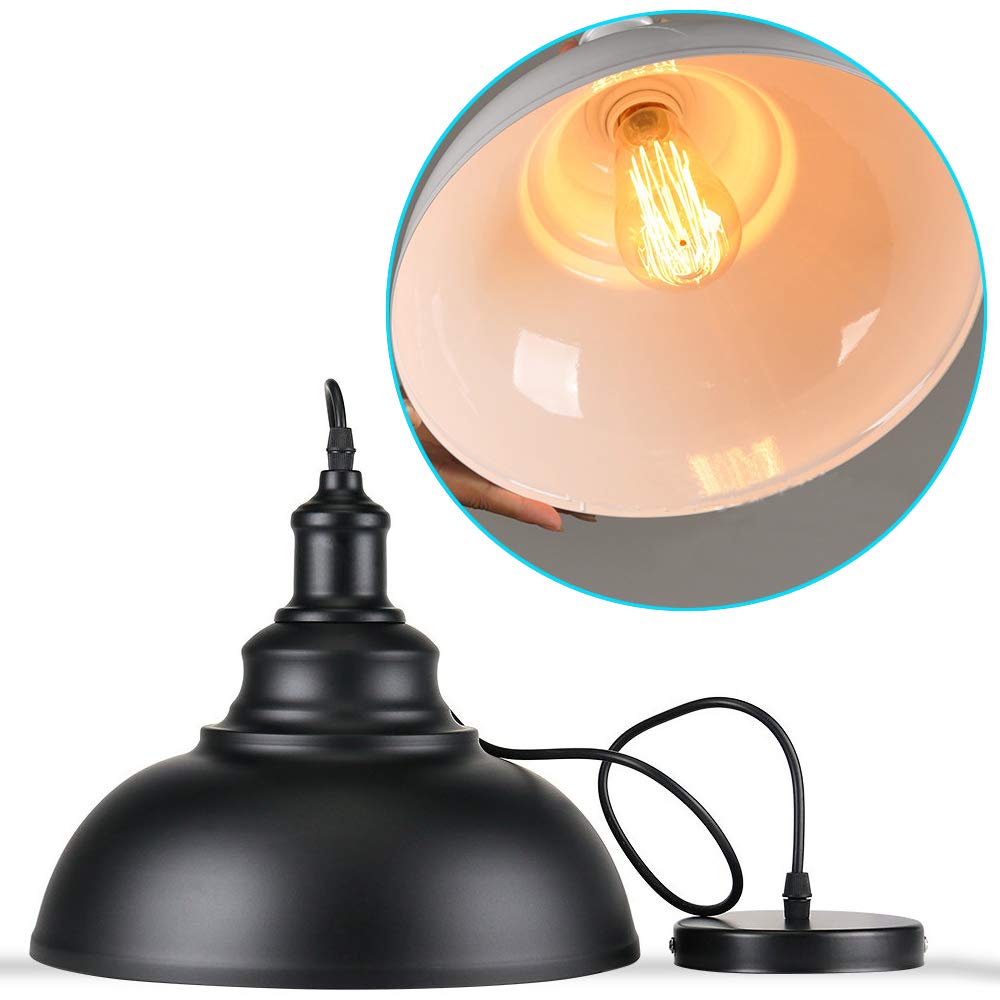 iDEGU Lot de 2 Suspension Luminaire Industrielle Lustre Plafonnier Vintage E27 Rétro Métal Lampe de de Plafond pour Cuisine Salle à Manger Salon Restaurant, Diamètre 29 cm (Noir Blanc)
