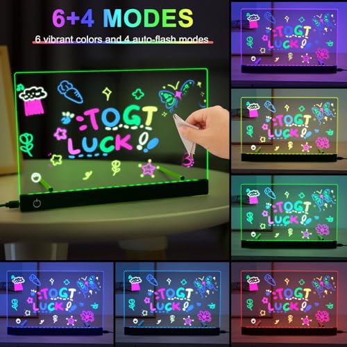 LED Maltafel Kinder, 30x20CM Leuchtende LED Zeichenbrett für Kinder, 6 Farben Touch Einstellbar 4 Licht Modi, Mit 7 Farben Stift, Ständer, Stromkabel, Abwischbarer Schwamm, Acryl Transparente Maltafel