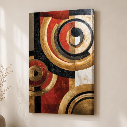 Image of Abstract Metallic Circle Stretched Canvas Painting For Living Room | Luxury Geometry Orbital Stretched Canvas Wall Art For Livingroom Home Decor, Bedroom, Hallway's, Office, Hotel - 56x86 cm